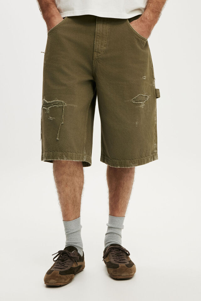 Y2k Super Baggy Jort, CARPENTER GARAGE GREEN