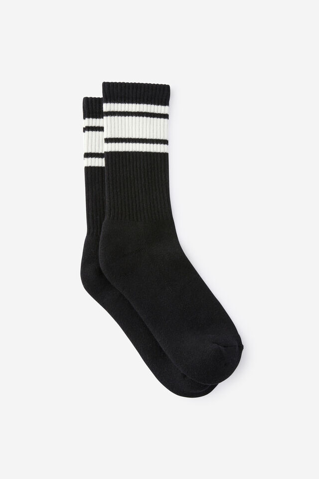 Essential Crew Sock, BLACK/OFF WHITE TRIPLE STRIPE