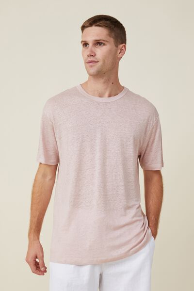 Camiseta - Loose Fit Linen T-Shirt, DUSTY BLOSSOM