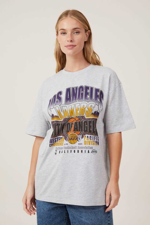NBA Los Angeles Lakers Loose Fit T-Shirt, LCN NBA LIGHT GREY MARLE/LAKERS -CITYSCAPE