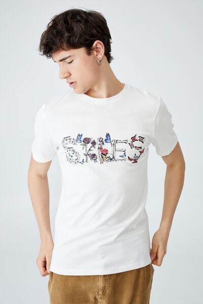 Tbar Collab Music T-Shirt, LCN WMG VINTAGE WHITE/LIL SKIES - LOGO