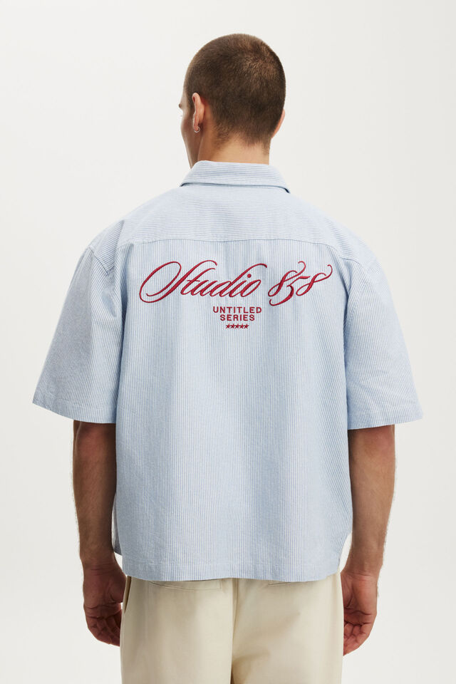 Ventura Short Sleeve Shirt, BLUE STRIPE EMB