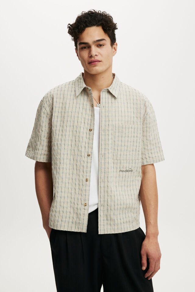 Darcy Short Sleeve Shirt, BONE MINI GRID CHECK
