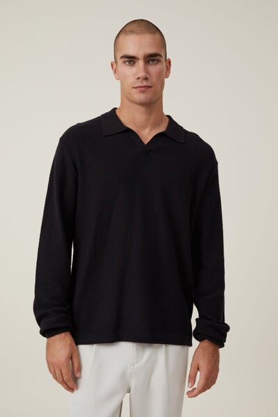 Camiseta - Jimmy Long Sleeve Polo, BLACK