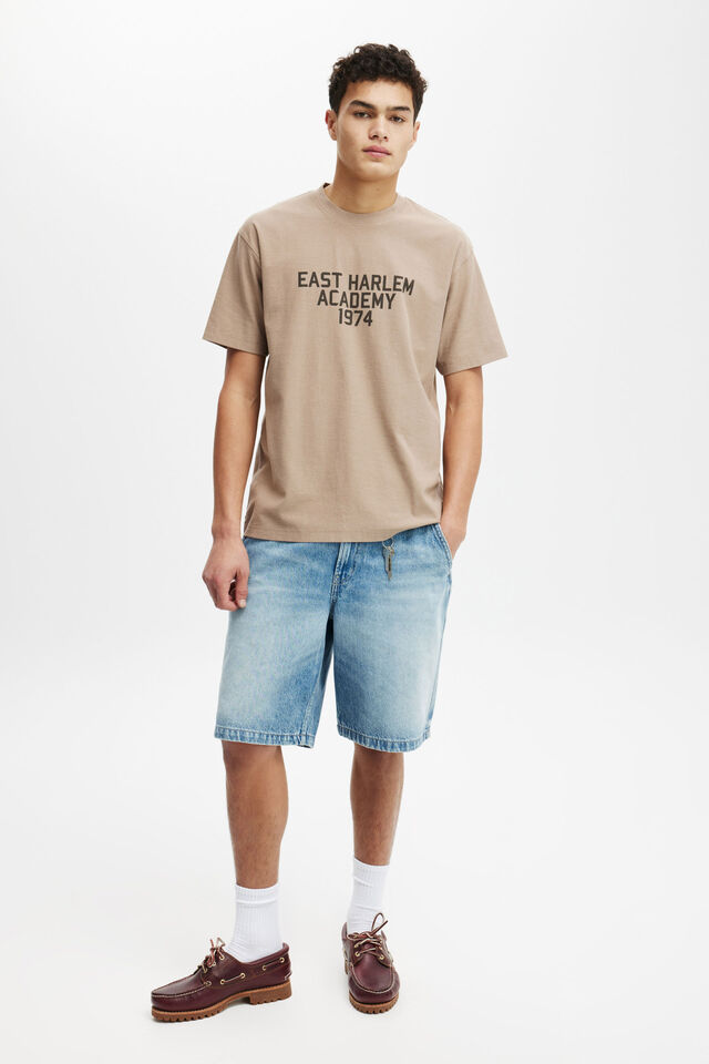 Loose Fit College T-Shirt, TAUPE/EAST HARLEM 1974