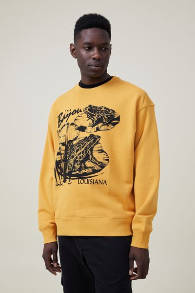 Oversized Graphic Sweater, AGED YELLOW/LOUISIANA