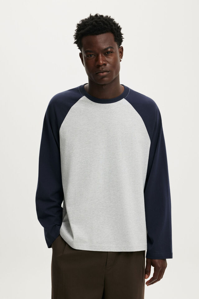 Everyday Fit Long Sleeve T-Shirt, GREY MARLE / TRUE NAVY RAGLAN