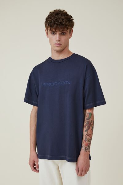 Box Fit Plain T-Shirt, TRUE NAVY/BROOKLYN NYC