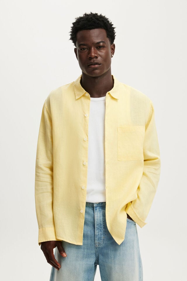 Relaxed Linen Long Sleeve Shirt, BUTTER