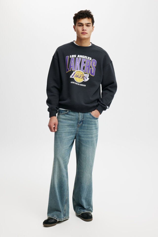 Nba Box Fit Crew Sweater, LCN NBA WASHED BLACK/LOS ANGELES -LAKERS FADE