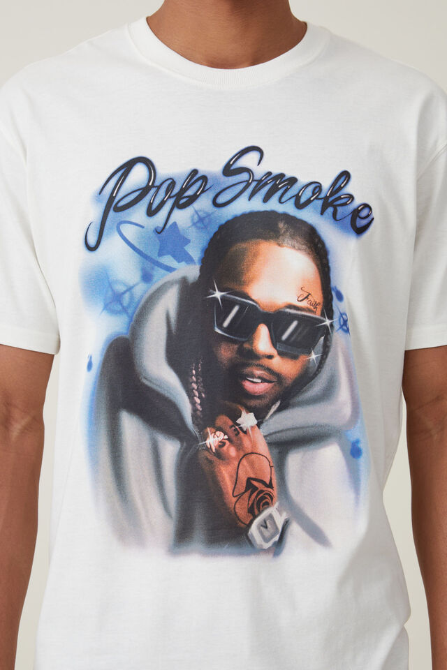 Pop Smoke Loose Fit Music T-Shirt, LCN BRA VINTAGE WHITE/POP SMOKE - AIRBRUSH