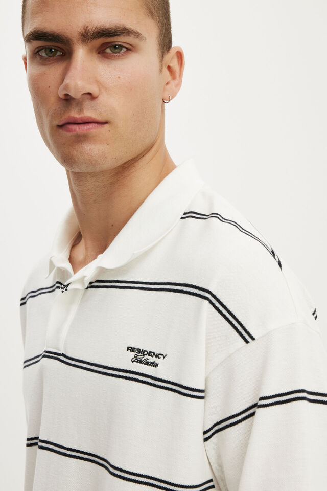 Box Fit Short Sleeve Polo, OFF WHITE STRIPE