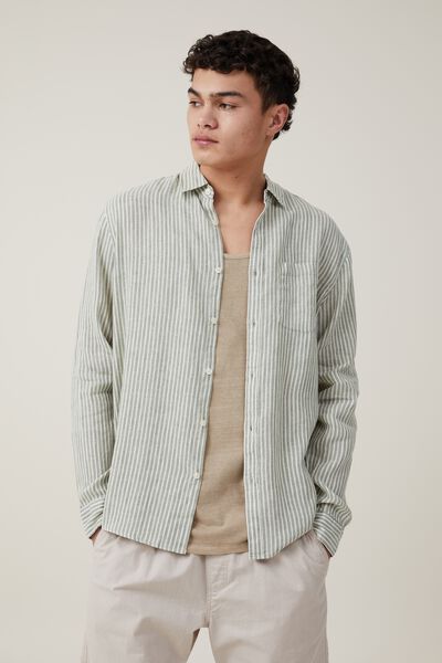 Camisas - Linen Long Sleeve Shirt, SEA FOAM STRIPE