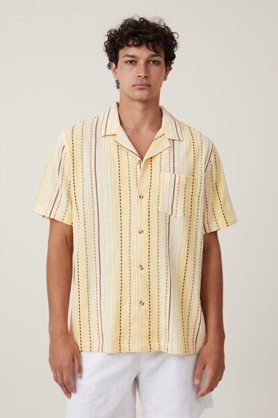 Riviera Short Sleeve Shirt, YELLOW POP STRIPE