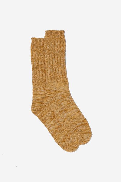 Chunky Knit Sock, GOLD / WHITE /GREY