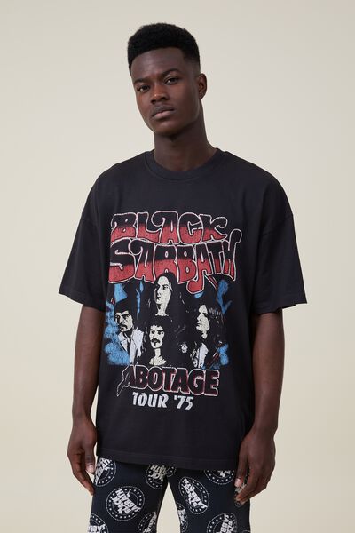 Oversized Vintage T-Shirt, LCN BRA WASHED BLACK/BLACK SABBATH SABOTAGE