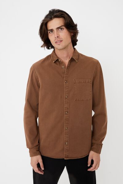 Camden Long Sleeve Shirt, WASHED CHOCOLATE TWILL