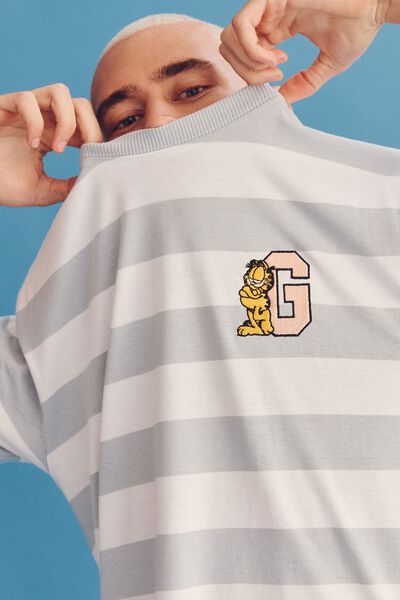 Garfield T-Shirt, LCN GAR WHITE/SKY BLUE/COLLEGE LETTER