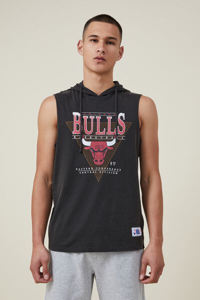 Active Nba Hooded Muscle, LCN NBA WASHED BLACK / CHICAGO BULLS TEXT