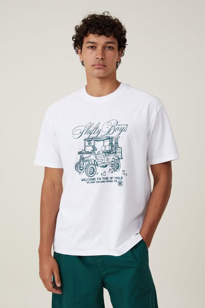 Premium Loose Fit Art T-Shirt, WHITE / SB GOLF CART
