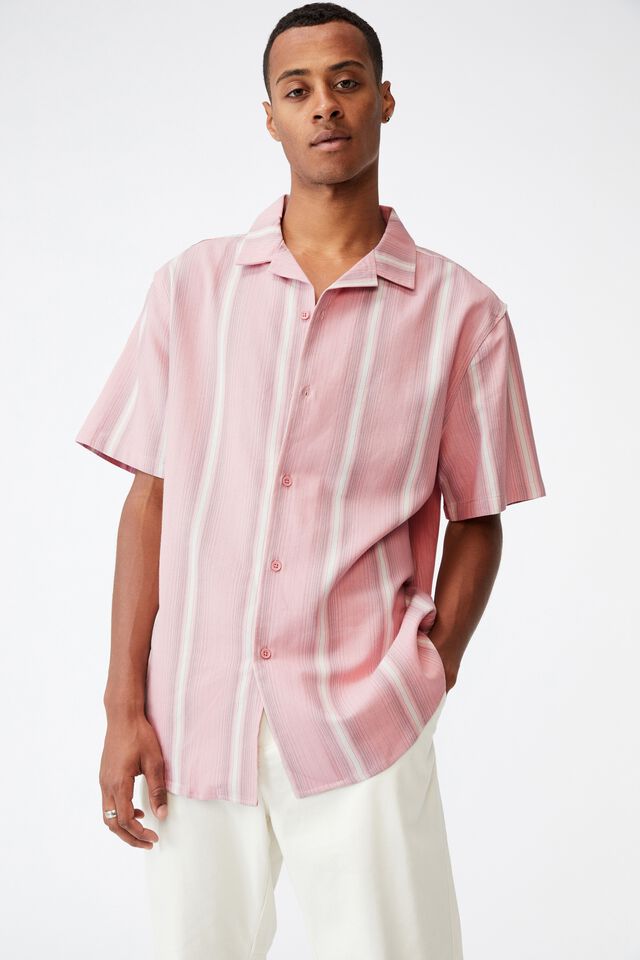 Textured Short Sleeve Shirt, SALMON STRIPE