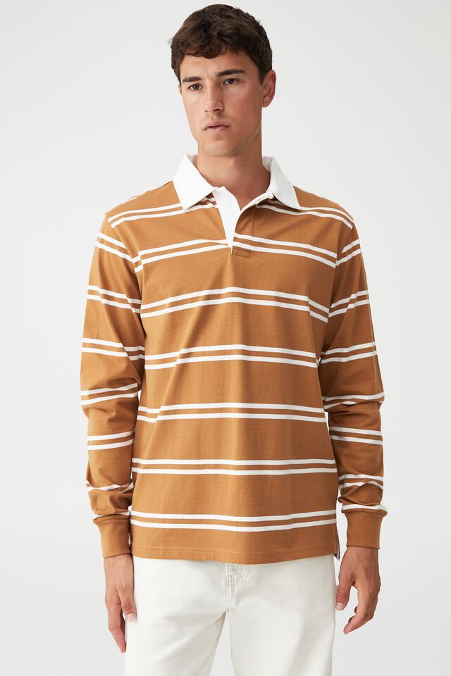 Rugby Long Sleeve Polo, GINGER DOUBLE STRIPE