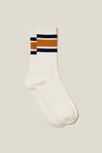 Essential Sock, VINTAGE WHITE/NAVY /GOLD TRIPLE STRIPE