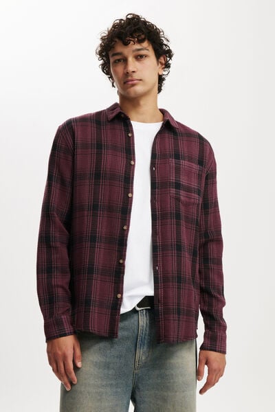 Boston Long Sleeve Shirt, PLUM WAFFLE CHECK