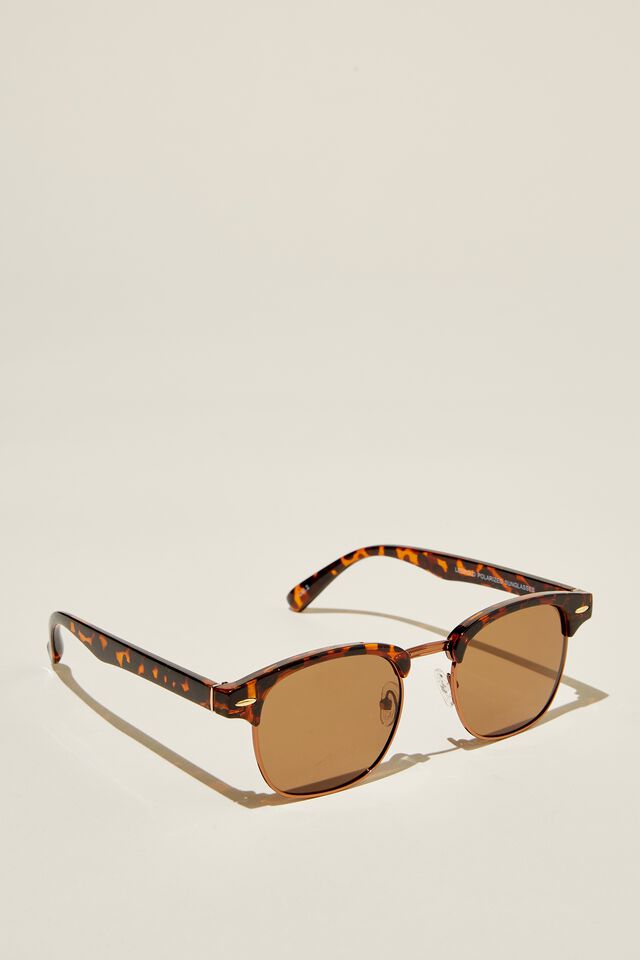 Cotton On Men - Leopold Polarized Sunglasses - Dark Brown Tort / Brass / Brown
