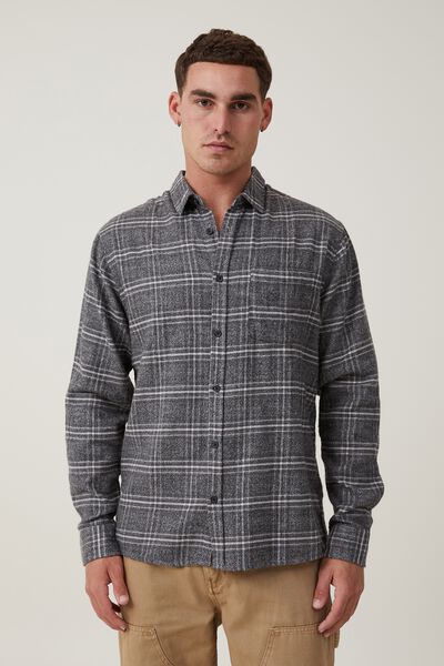 Camden Long Sleeve Shirt, GREY TEXTURED CHECK