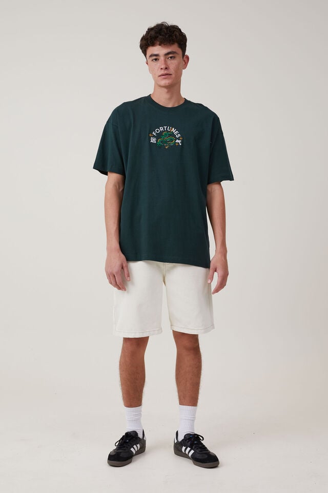 Cny Vintage Oversized T-Shirt, PINENEEDLE GREEN/DRAGON FORTUNE