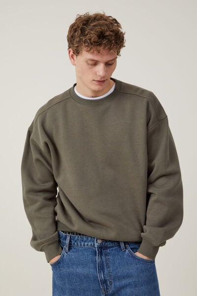Box Fit Crew Sweater, MILITARY