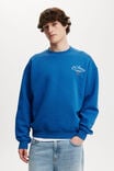 Box Fit Graphic Crew Sweater, CAROLINA BLUE / OFF SCHEDULE - alternate image 1