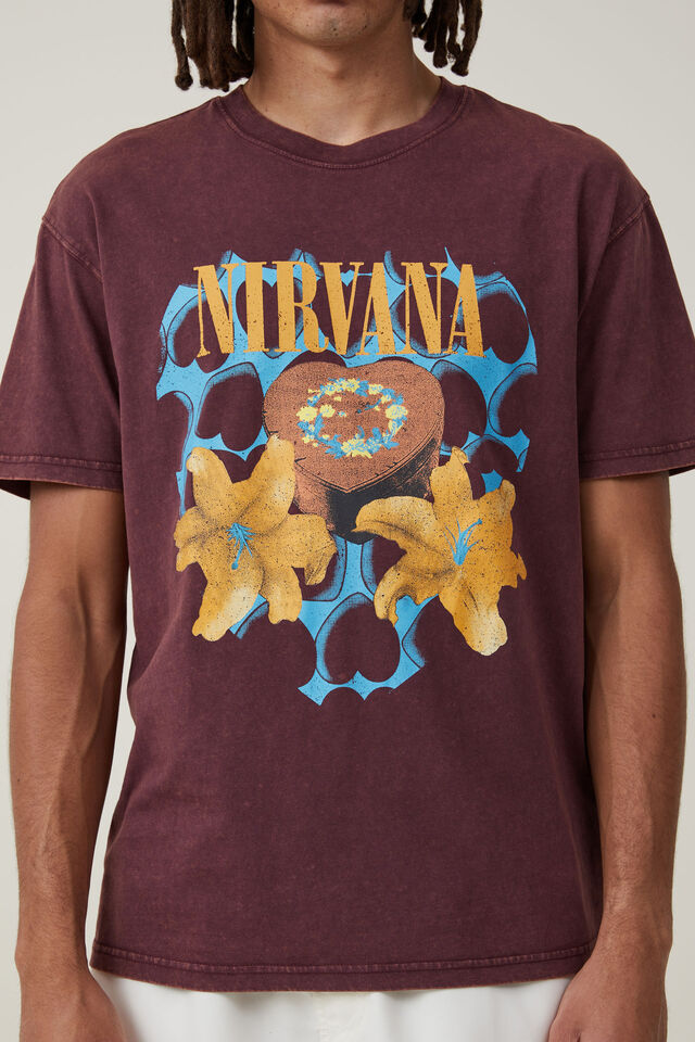 Nirvana Loose Fit T-Shirt, LCN MT WINDSOR WINE/NIRVANA -HEART SHAPED BOX
