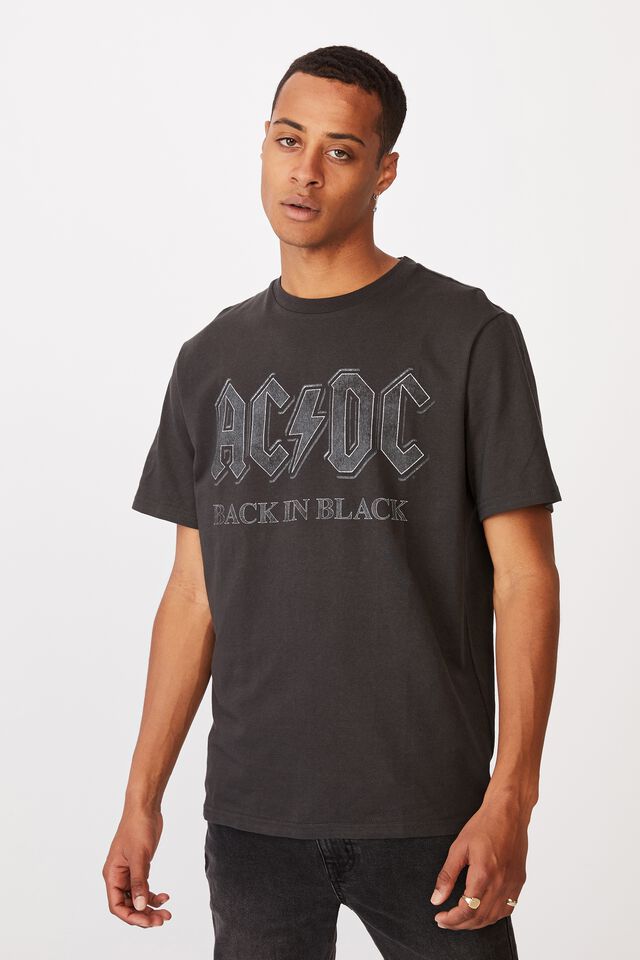 Tbar Collab Music T-Shirt, LCN PER WASHED BLACK/ACDC-BACK IN BLACK