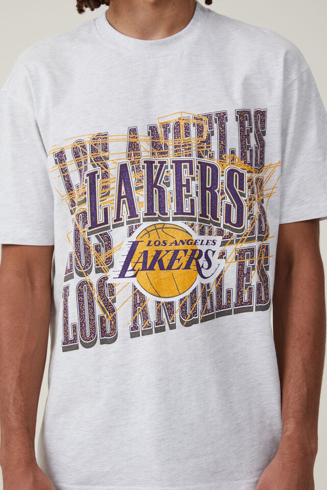 Los Angeles Lakers Nba Loose Fit T-Shirt, LCN NBA WHITE MARLE/LAKERS -VINTAGE COUR