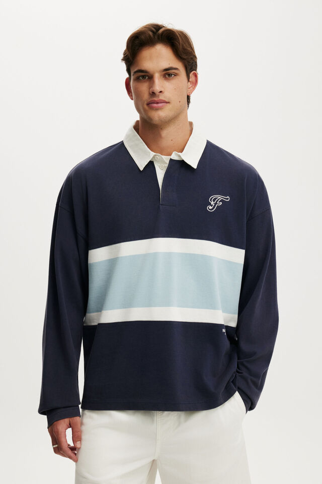 Box Fit Rugby Polo, NAVY PANEL