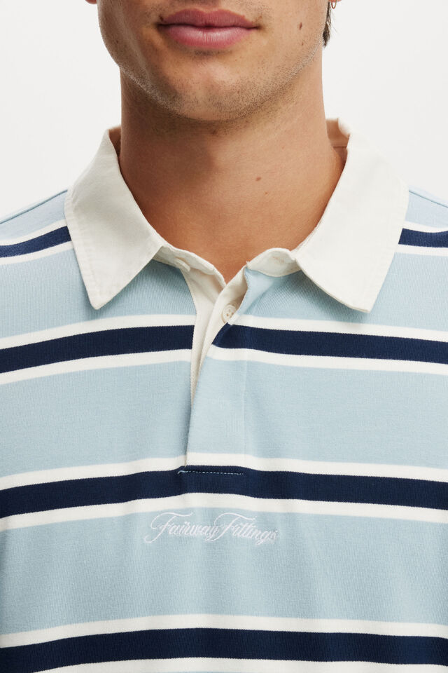 Box Fit Rugby Polo, SKY BLUE BOLD STRIPE