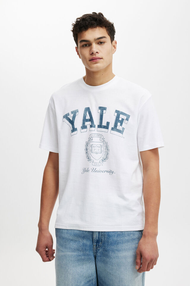 License Loose Fit College T-Shirt, LCN YAL WHITE/YALE - ARCH
