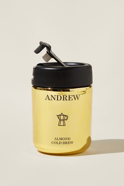 Personalised Metal Coffee Cup, GOLD/ BLACK