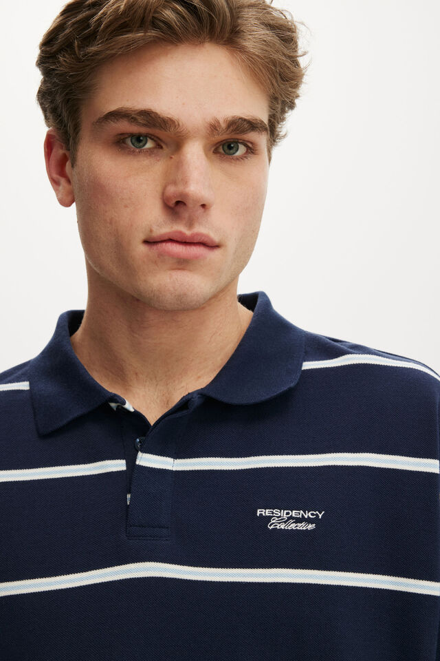 Box Fit Short Sleeve Polo, NAVY STRIPE
