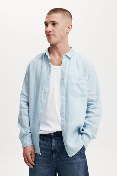 Linen Long Sleeve Shirt, GLACIAL BLUE