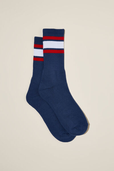 Essential Sock, WASHED COBALT/RED/WHITE/TRIPLE STRIPE