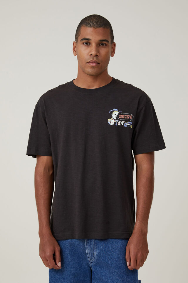 Loose Fit Graphic T-Shirt, WASHED BLACK/BUCKS