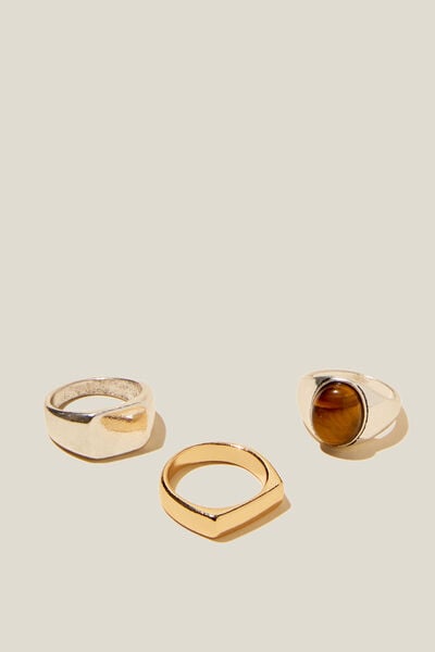 Anel - Rings Multi Pack, BRUSHED SILVER/GOLD/BROWN STONE