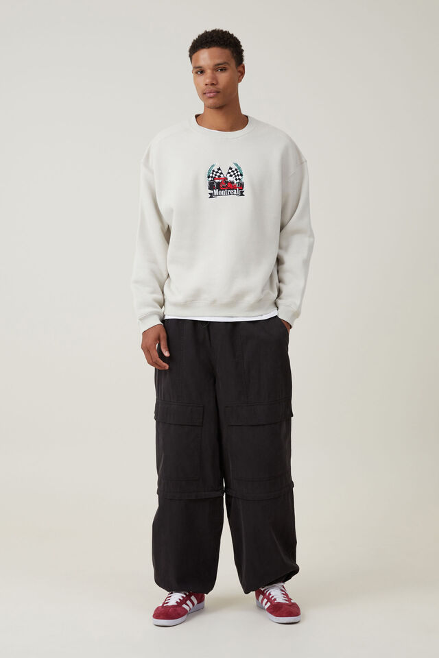 Box Fit Graphic Crew Sweater, BONE / CHAMPIONSHIP MULTI LOGOS