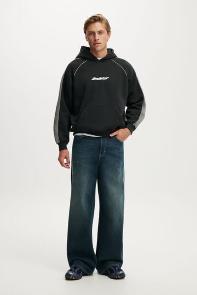 Box Fit Graphic Hoodie, WASHED BLACK / SLATE STONE