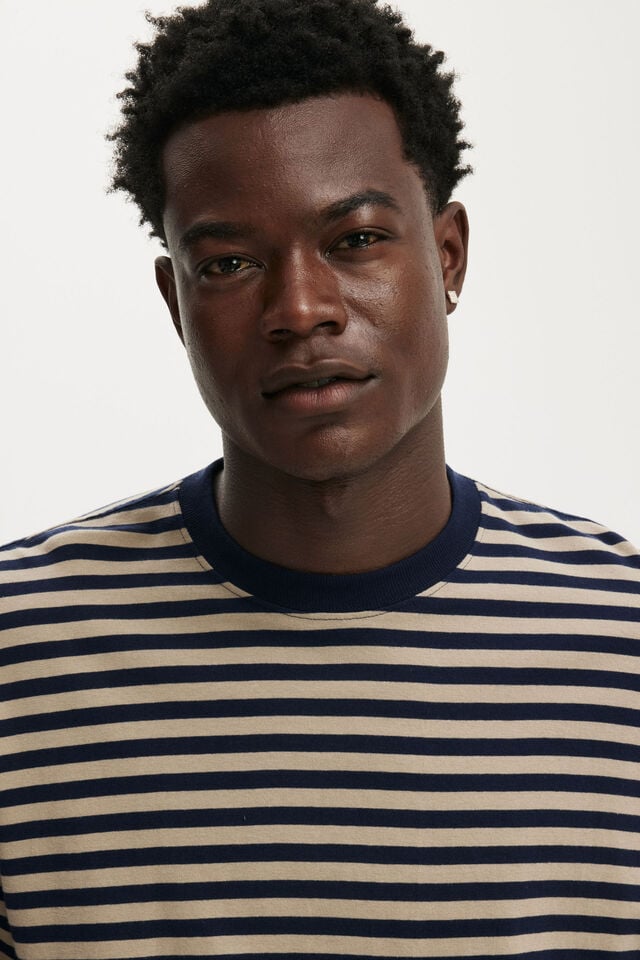 Cropped Fit T-Shirt, HAZLENUT / VINTAGE NAVY STRIPE