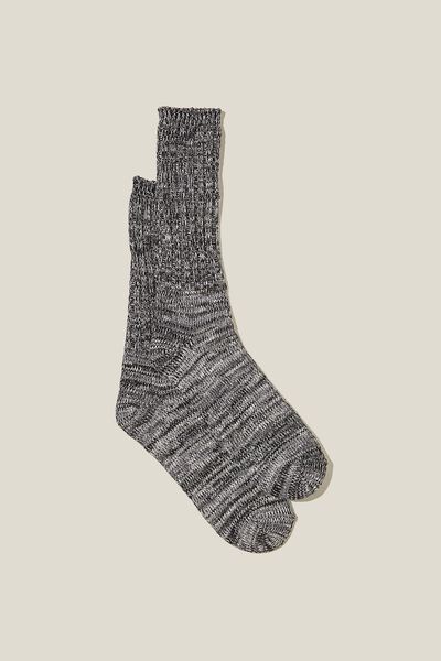 Chunky Knit Sock, BLACK/GREY/WHITE