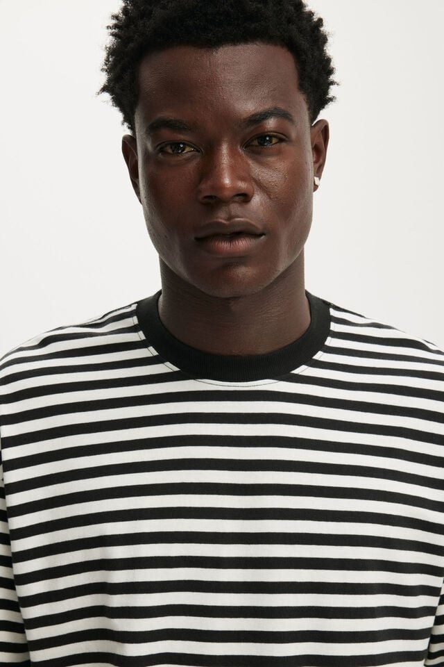 Cropped Fit T-Shirt, WASHED BLACK / VINTAGE WHITE STRIPE